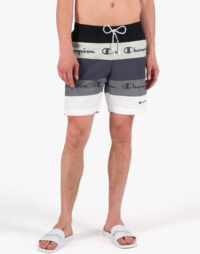 Champion Colorblock Panel Board Script Logo Grey/Black/White Shorts Mens - South Africa NFDVSX561